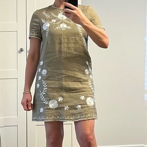 Zara Linen Shift Dress with Embroidery